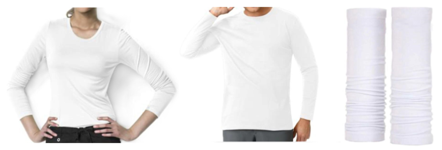 Optional white long-sleeved shirts only needed if you have tattoos on arms.