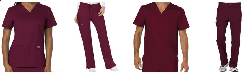 Wine-colored scrubs examples.