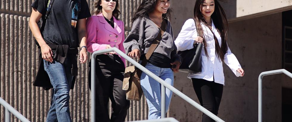 Getting Started - Saddleback College students walking down stairs outside