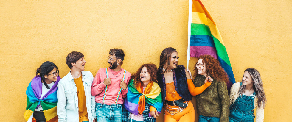 diverse group of young people celebrating gay pride festival day