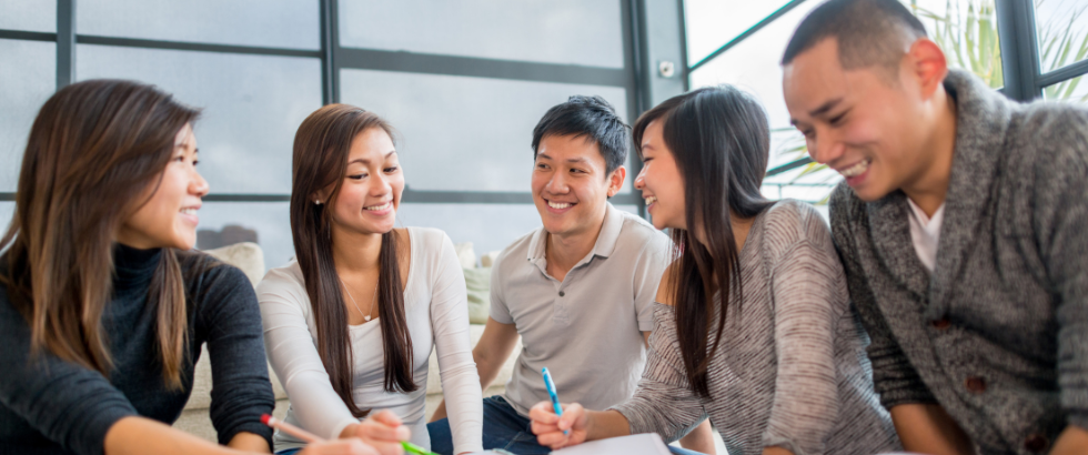 group of Asian students studying together