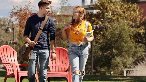 Two Saddleback students walking on the quad.