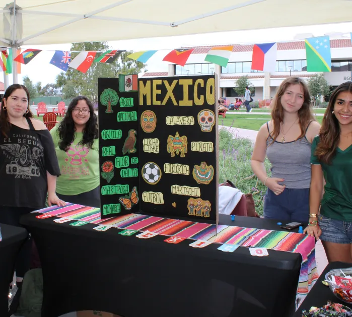 Students standing next to Guatemala and Mexico display posters.