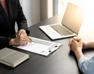 A student meeting with a hiring person.