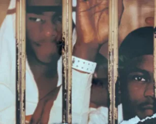 movie poster for the documentary, thug life in d.c., featuring two African American men behind bars