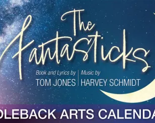 event artwork for Fantasticks featuring a night sky, large white crescent moon, tree with people underneath