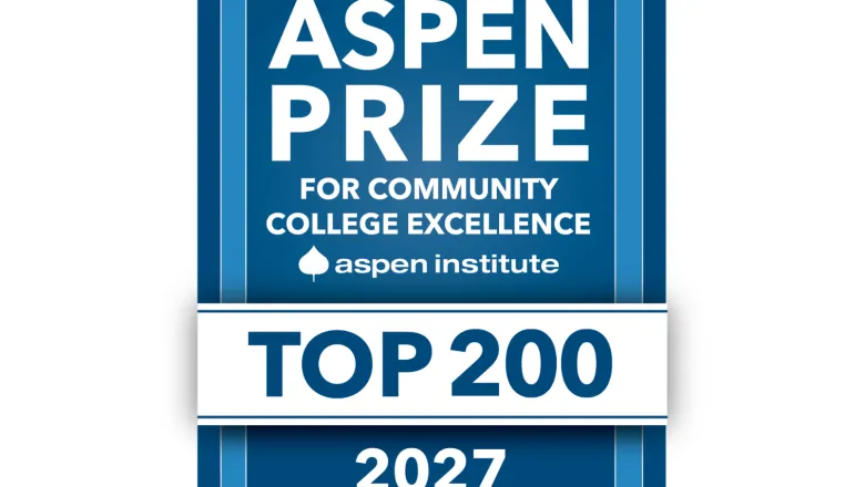 Graphic reads Aspen Prize for Community College Excellence. Aspen Institute. Top 200. 2027