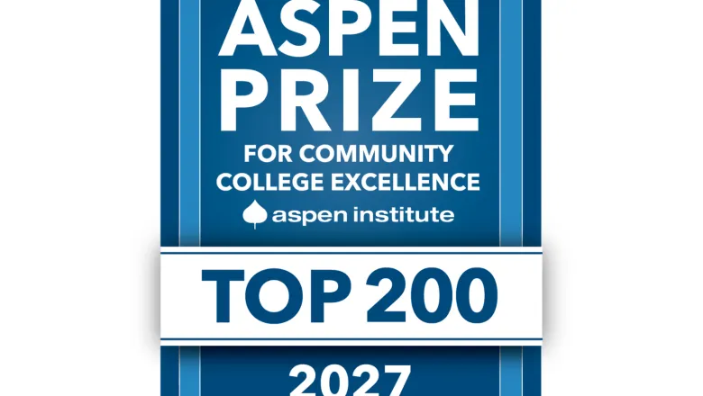 Graphic reads Aspen Prize for Community College Excellence. Aspen Institute. Top 200. 2027
