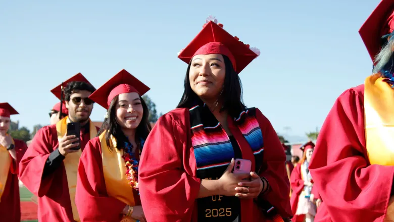 Saddleback Commencement line of students graduating.