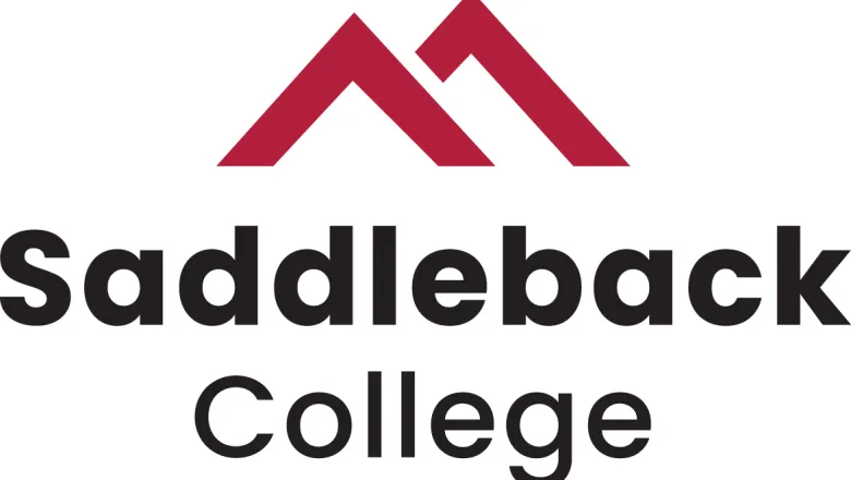 Saddleback College primary logo featuring a cardinal red geometric mountain icon above the text "Saddleback College."