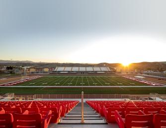Dramatic sunrise shot of Saddleback Stadium