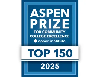Aspen Prize graphic reads Aspen Prize for community college excellence from the Aspen Institute - top 150 for 2025