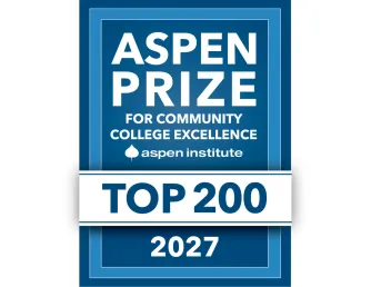 Graphic reads Aspen Prize for Community College Excellence. Aspen Institute. Top 200. 2027
