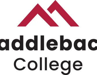 Saddleback College primary logo featuring a cardinal red geometric mountain icon above the text "Saddleback College."