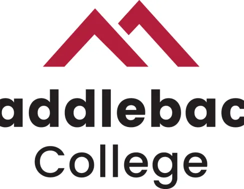Saddleback College primary logo featuring a cardinal red geometric mountain icon above the text "Saddleback College."