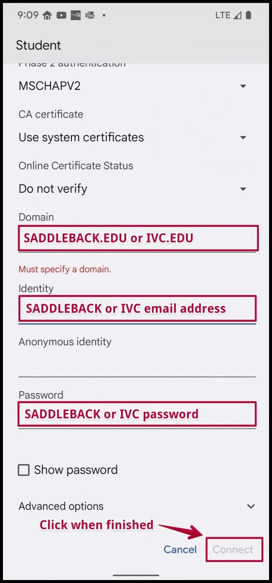 Android WiFi settings step 3 screen shot