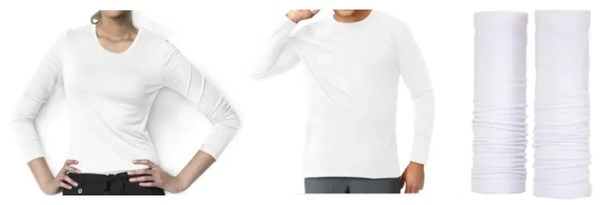 Optional white long-sleeved shirts only needed if you have tattoos on arms.