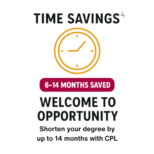 4. TIME SAVINGS 6-14 MONTHS SAVED: WELCOME TO OPPORTUNITY - Shorten your degree by up to 14 months with CPL